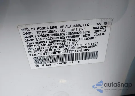 2016 Honda Pilot Elite из США, поврежденный, VIN 5FNYF6H07GB053332